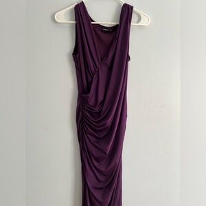 V Neck Faux Wrap Ruched Dress